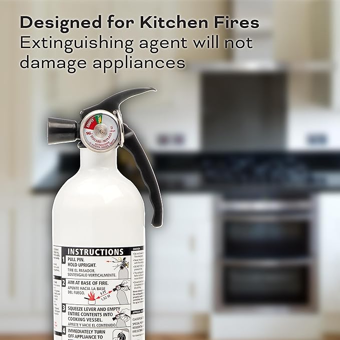 Kidde Auto Fire Extinguisher for Car & Truck, 5-B:C, 3.2 Lbs., Dry Chemical Extinguisher & Kitchen Fire Extinguisher, Home Use for Grease Fires, 3.9 Lbs., Wall Mount Included, White