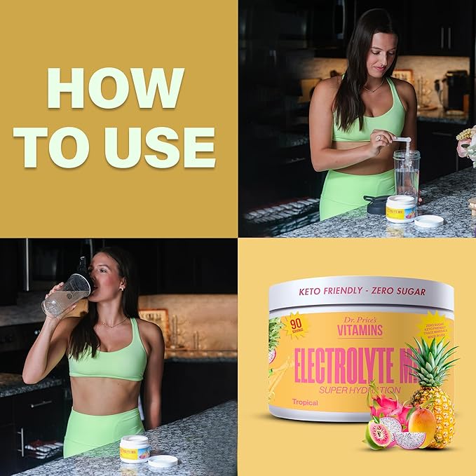 Dr. Price’s Electrolytes Powder Bulk | Tropical 90 Servings | Sugar Free Hydration Powder with 72+ Trace Minerals | Keto, Vegan, Electrolyte Drink Mix | Doctor-Formulated, Made in USA