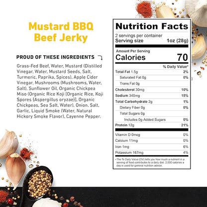 Country Archer Grass-Fed Beef Jerky Variety Pack - Beef Jerky Snack Packs, Beef Jerky Assortment, Jerky Sampler with Classic, Mustard BBQ and Spicy Sesame Garlic - 2 oz (Pack of 6)