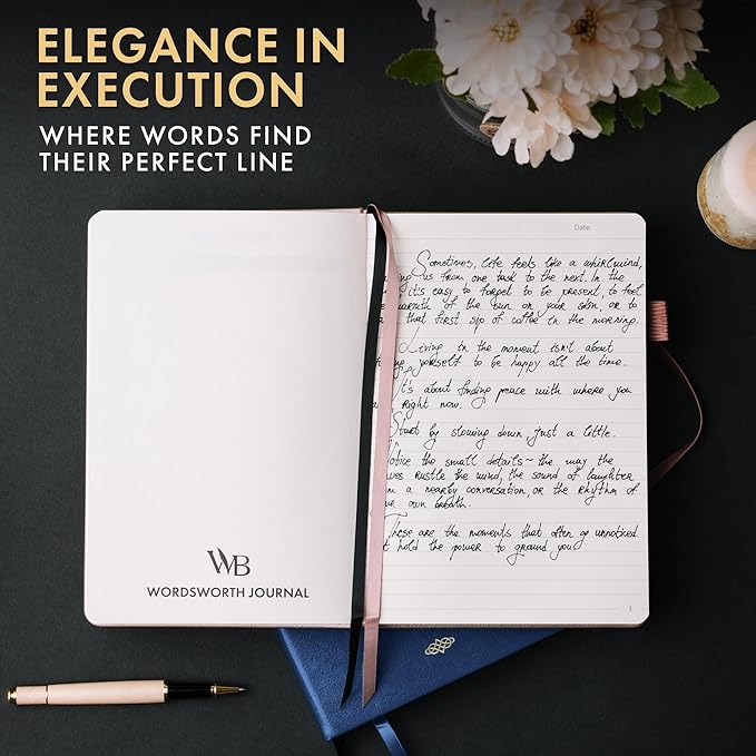 Wordsworth & Black A5 Lined Journal 216 Lined Pages, Hardcover Leather, 120 GSM Paper, Journaling Notebook for Work & Sketching, Journals for Women, Men - Gifts Box Included Blue