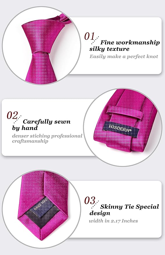 HISDERN Mens Solid Color Ties Formal Satin Necktie and Pocket Square Set Classic Wedding Business Tie & Handkerchief