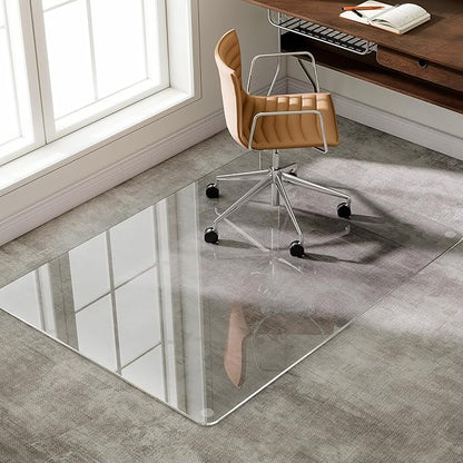 GLSLAND Tempered Glass Chair Mat, 54"x32" Heavy Duty Office Floor Protector for Hardwood Floors & Carpets Shatterproof Floor Mat for Home Office Desk, Transparent