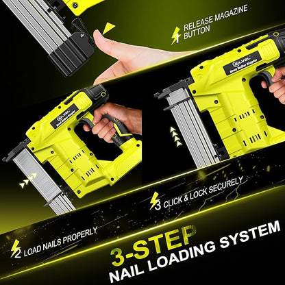 SILVEL 21V Cordless Nail Gun, 2-in-1 Electric Brad Nailer Stapler Gun with 2 * 5.0Ah Battery Powered, 1000pcs Nails, 18GA Staples,for Woodworking, Home Improvement, Carpentry, DIY Project Green