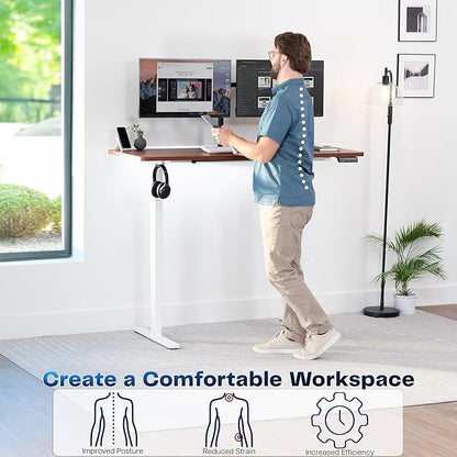 VIVO Electric 60 x 24 in Standing Desk, Memory Height Adjustment, 1B Series, One-Piece Dark Walnut Top, White Frame, DESK-KIT-1W6D
