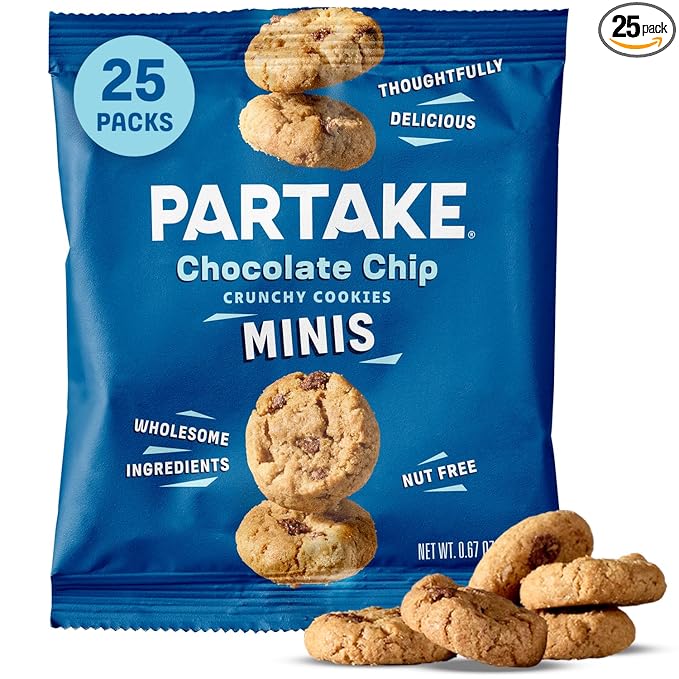 Gluten Free Partake Mini Crunchy Chocolate Chip Cookies + Bonus Bag of Classic Grahams - Vegan - Free From the Top 9 Allergens Including Dairy, Wheat, Soy, Eggs, & Peanuts - Non GMO - Safe School & Office Snack (25 Packs, 0.67 oz)