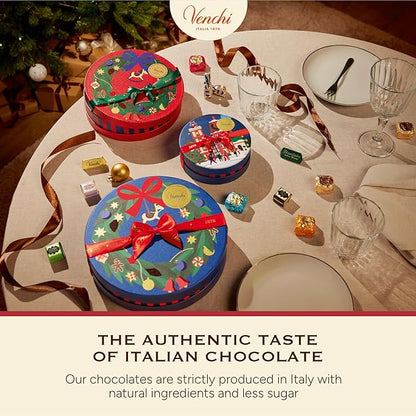 Venchi - Christmas Gift Box with Assorted Chocolates, Gianduiotto, Chocoviar 75% Extra Dark, Cremino, Limited Edition, Gluten-Free, No Colourings or Preservatives, Gift Idea