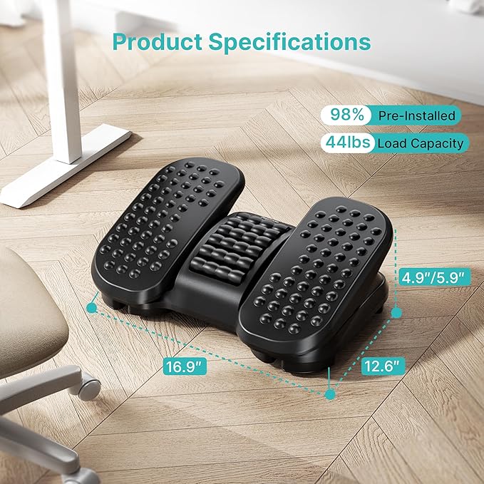 Foot Rest Under Desk with Massage Texture and Roller, Ergonomic Foot Stool with 2 Height Position, Adjustable Foot Rest for Under Desk at Work, Black