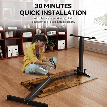 Electric Standing Desk Adjustable Height 40"x24" Stand Up Desk with Lockable Wheels Ergonomic Sit Stand Desk for for Work Office Home Computer Workstation (Rustic Brown)