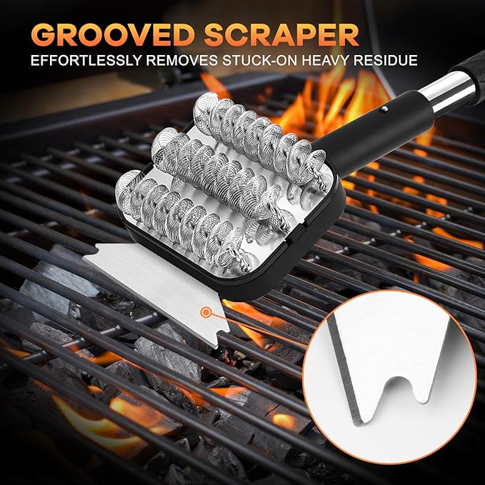 BBQ Grill Brush Set，Safe Grill Cleaning Brush Set and Scraper with Replacement Sponge Heads and Various Cleaning Brushes for Porcelain Charcoal Grill