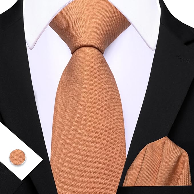 Barry.Wang Tie Sets for Men Silk Solid Necktie Stain Ties Handkerchief Pocket Square Cufflinks Wedding Business Dyed