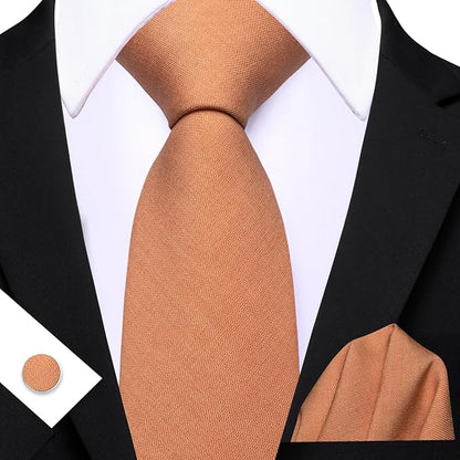 Barry.Wang Tie Sets for Men Silk Solid Necktie Stain Ties Handkerchief Pocket Square Cufflinks Wedding Business Dyed