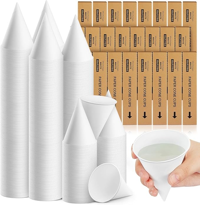 Roshtia 4800 Pcs 4 oz Paper Cone Cups Thicken Disposable Cone Cups for Shaved Ice, Slushies Water Cooler Dispenser, White