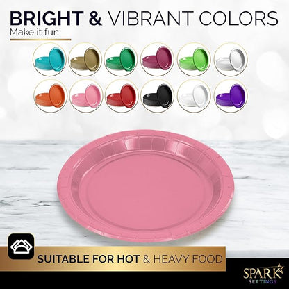 Disposable Paper Plates Pink, 6 3/4 Inches Paper Dessert Plates, Strong and Sturdy Disposable Plates for Party, Dinner, Holiday, Picnic, or Travel Party Plates, Pack of 50