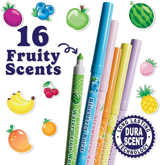 Pastel Smarkers - Washable Patented Gourmet Scented Pastel Markers, Assorted Colors, Standard Point Felt Tip, 16 Count