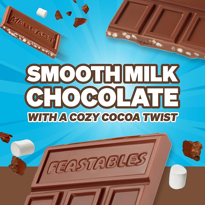 Feastables MrBeast Hot Cocoa Crunch Bar, Extra Large Size Candy Bar for Adults & Kids, Candy Bars for Snacks, Gifts, or Dessert, Made With Fairtrade Cocoa, 3.35 Oz Each, 12 Count