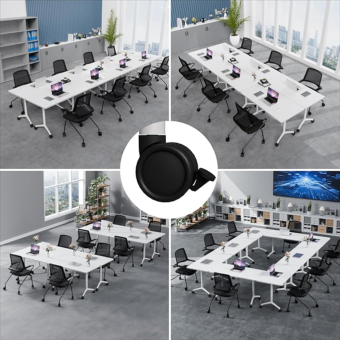 Conference Table, Folding Conference Room Tables, Modern Flip Top Seminar Training Meeting Table with Wheels, Modular Foldable Conference Tables for Home Office Classr (White 8 Pack, 63inch)