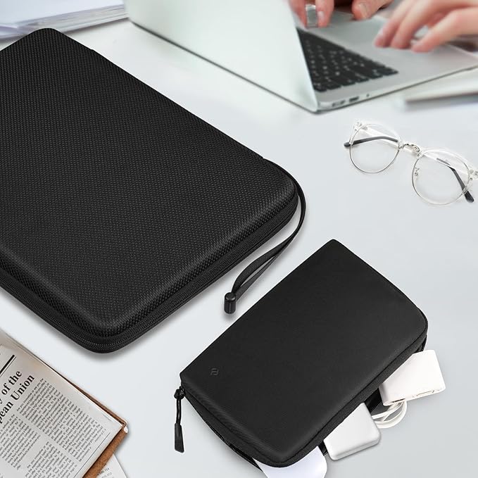 FINPAC Hard Laptop Sleeve with Accessory Pouch Compatible with 15.3 inch MacBook Air M4 M3 M2 2025 2024, 16.2 inch MacBook Pro M4/M3/M2/M1 Pro/Max, Waterproof Case for Surface Laptop/Book, Black