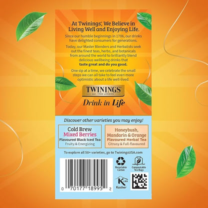 Twinings Peach Cold Brew Iced Tea Bags, 20 Count (Pack of 6), Unsweetened Flavoured Black Tea, Caffeinated, 120 Teabags