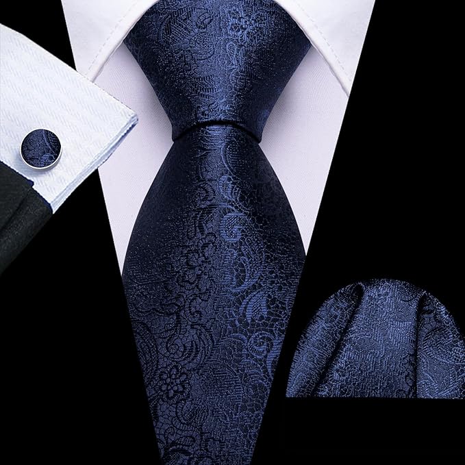 Barry.Wang Tie Sets for Men Silk Solid Necktie Stain Ties Handkerchief Pocket Square Cufflinks Wedding Business Dyed