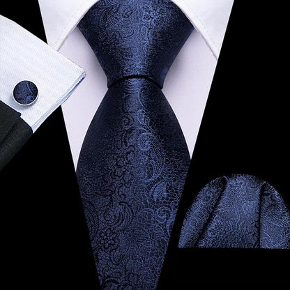 Barry.Wang Tie Sets for Men Silk Solid Necktie Stain Ties Handkerchief Pocket Square Cufflinks Wedding Business Dyed