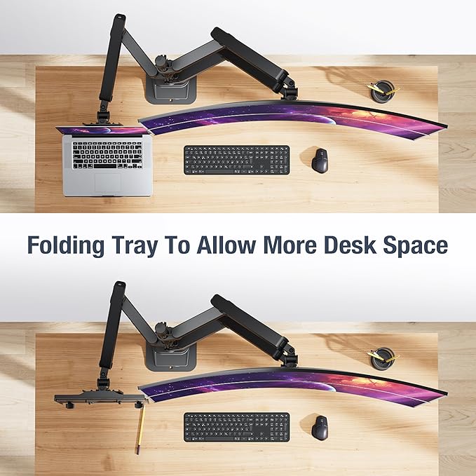 AVLT Laptop & Dual 40 Inch Stacking Monitor Arm Pole Top Mount with USB-C USB-A Ports-Black, Supports 26.4 lbs (12kg), Ultrawide Screen Fit, VESA Compatible, Multi-Screen, Ergonomic Workspace Upgrade