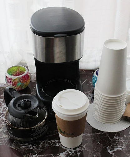 Yes!Fresh Disposable Paper Hot Coffee Cups with Lids for Office Parties Home Travel Corrugated Sleeve Hot Drink Cups (White 16 oz 100 count)
