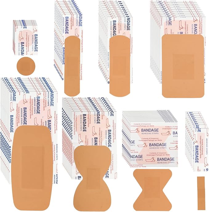 Lounsweer 720 Pcs Assorted Bandages Variety Pack Bulk First Aid Kit Refill Supplies Flexible Fabric Adhesive Breathable Fingertip Knuckle Spot Bandages Waterproof for Arms Knees Wound Care Scrapes