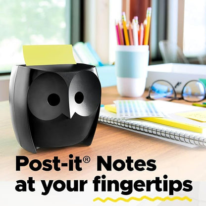Post-it Note Dispenser, Sticky Note Holder, Black Base, Clear Top, Includes 50 Sheets of 3 in x 3 in Canary Yellow Pop-Up Notes, Classroom or Office Supplies