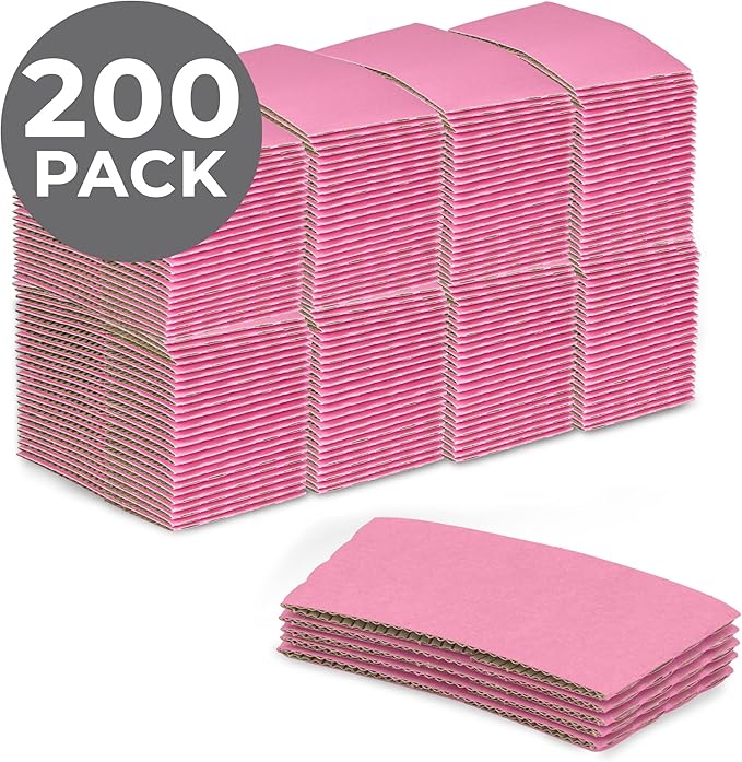 FMP Brands [200 Pack] Pink Coffee Cup Sleeves Disposable for Hot Drinks, Durable Corrugated Cardboard Cup Sleeves for 10-24 oz Cups, Beverage Insulator and Hand Protection for Hot & Cold Drinks