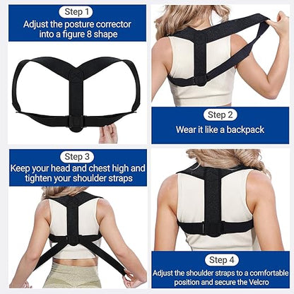 Posture Corrector for Women & Men - Adjustable Upper Back Brace Straightener Suitable for Lumbar, Shoulder, Neck, Scoliosis, Providing Comfortable Elastic Support and Pain Relief