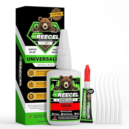 Super Glue Thick for Metal, Wood, Rubber, Glass, Super Control Cyanoacrylate Adhesive (CA) Instant Glue 2 Oz - Clear Superglue with Extra Gel for Carpentry & Crafts Repair (1 Pack)
