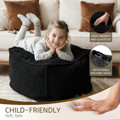 Square Boucle Pouf Ottoman Footrest – Soft & Lightweight Footstool with Foam Filling for Living Room & Bedroom, Laid-Back Lounge Style
