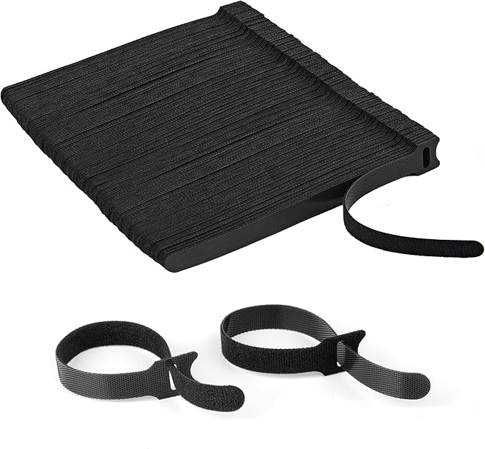 130PCS Reusable Cable Ties with Hook and Loop, Multi-purpose Adjustable 8 Inch Cable Management Wire Ties Cable Straps for Organizing Home, Office and Data Centers, Black