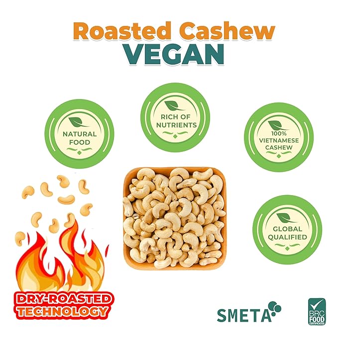 Hansia Roasted Cashew VEGAN, Dry Roasted Unsalted Superfood, Fresh, Healthy, Low Sodium Snacks, Rich of Protein & Natural Fiber, Protein, Vitamin and Iron (Roasted Cashew, 1 Pound (Pack of 1))