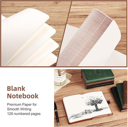 AHGXG Small Blank Pocket Journal Notebook for Men - 256 Numbered Pages B6 Mini Journal, Vintage Soft Leather Hardcover, 80gsm Paper, for Women Work Office School, 4.1'' X 5.7''- Brown