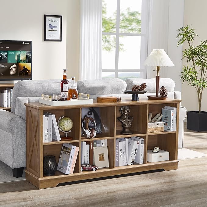 Book Shelf, 8 Cube Storage Organizer, 2-Tier Open Shelf Wooden Bookcase, Freestanding Wood Cube Storage Bookshelf for Bedroom, Living Room, Home Office (Natural Oak)