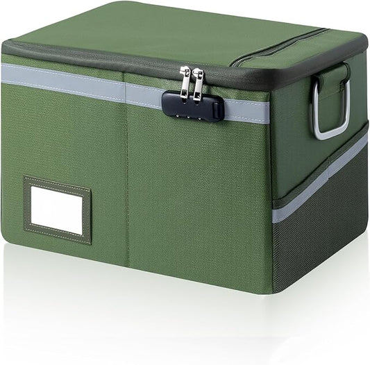 Fireproof Document Box,Portable File Organizer with Lock,Water-Resistant Document Organizer Collapsible File Cabinets for Home Office Safe Storage Box for Hanging Letter/Legal Folders-Green