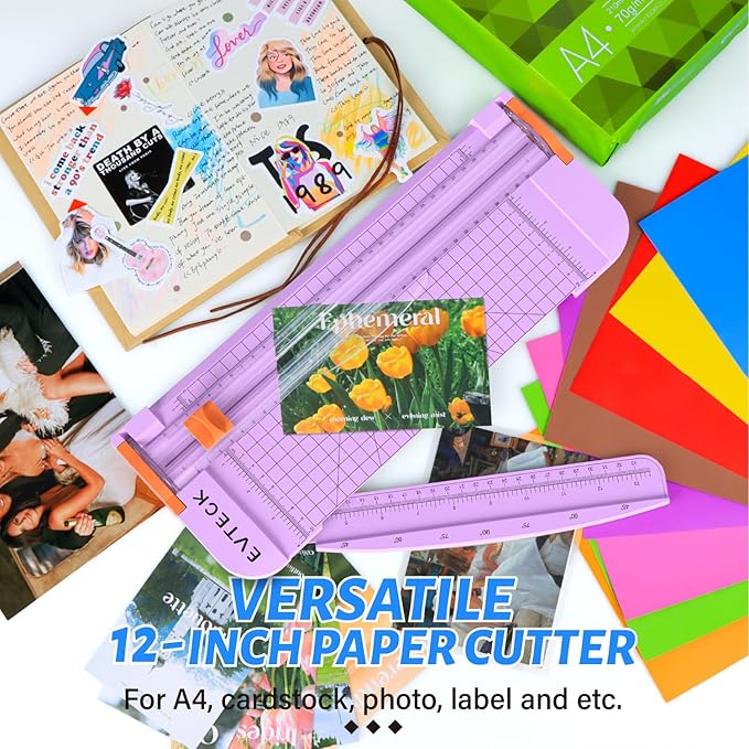 Evteck Paper Cutter 12 Inch Paper Trimmer Slider Crafting Scrapbooking Supplies for A4 Vinyl Photo Cardstock with Security Blade and Foldable Ruler