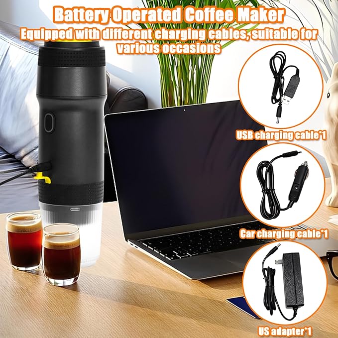 Portable Espresso Machine, 3-in-1 Self-Heating Portable Coffee Maker for Travel with Rechargeable Battery, Cordless Electric Mini Espresso Maker for RV Hiking Camping Office (Black)