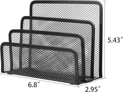 wishacc Desk Mail Organizer Small File Holders Letter Metal Mesh Document/Filing/Folders/Paper Organizer for Desktop