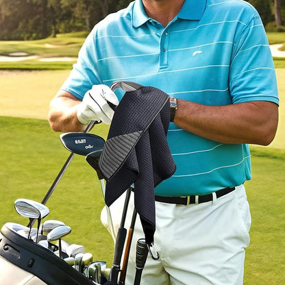 2 Pack Magnetic Golf Towels with Clips, Steel Wire Cleaning Cloth, Ultra Absorbent Microfiber, Waffle Pattern Golf Towel with Magnet for Men Women, Golf Accessories for Golf Bags, Carts or Clubs