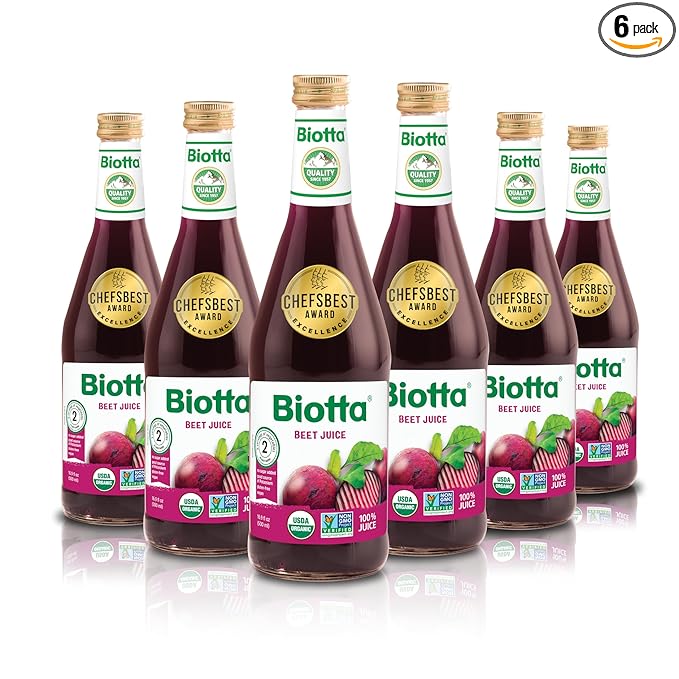Biotta Organic Beet Juice - 100% Vegetable Juice for Energy, Immunity & Wellness - Excellent Source of Nutrients - All Natural, Non-GMO, Gluten-Free (16.9 Fl Oz, Pack of 6)