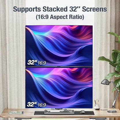 AVLT Dual 49 Inch Stacking Monitor Pole Mount - Stack 44 lbs Super Ultrawide Screens on Heavy-Duty Pole, Height Tilt Swivel Rotate Adjustment, C-clamp and Grommet Mounting Base, VESA Compatible