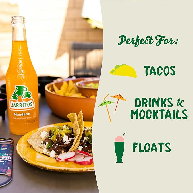 Jarritos - Mexican Soda Soft Drinks, Mandarin (17.7 oz, 524ml) 24 Bottles - Made with Real Cane Sugar - 0g Fat - Made in Mexico - Natural Flavor Soda Pop - Party & BBQ Beverages
