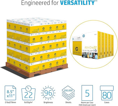 HP Papers Printer Paper 8.5 x 11 Paper All-In-One 22lb 5 ream 80 Case Pallet - 200,000 Sheets 96 Bright Made in USA - FSC Certified 207000P