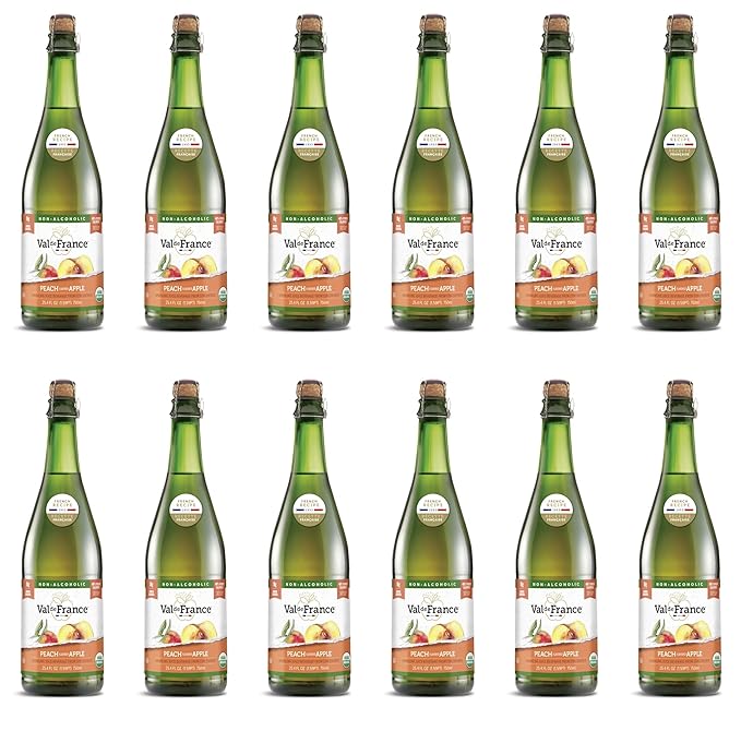 Val de France, Non-Alcoholic, Reduced Calorie, Organic and OU Kosher Sparkling Juice (Peach), 25.4 Fl Oz (Pack of 12)