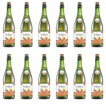 Val de France, Non-Alcoholic, Reduced Calorie, Organic and OU Kosher Sparkling Juice (Peach), 25.4 Fl Oz (Pack of 12)