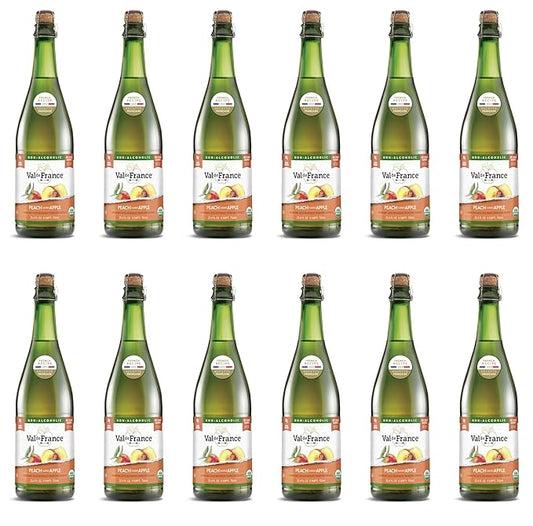 Val de France, Non-Alcoholic, Reduced Calorie, Organic and OU Kosher Sparkling Juice (Peach), 25.4 Fl Oz (Pack of 12)