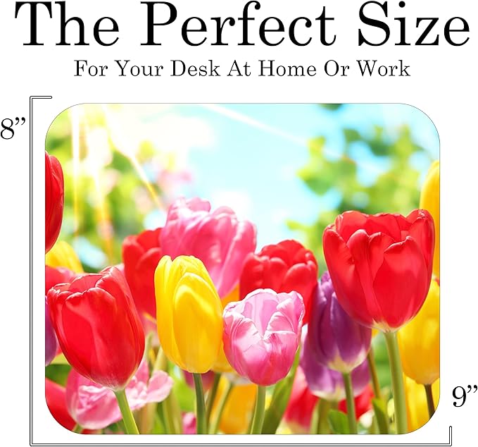 Floral Pattern Flower Mouse Pad Mat Mousepad for Desk Computer Laptop PC Gaming Home or Office Gift for Her Flowers (Tulips MP100)