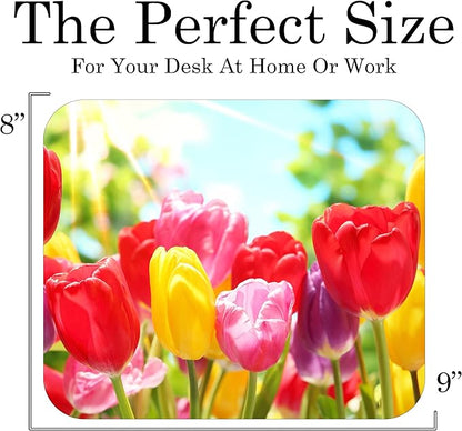 Floral Pattern Flower Mouse Pad Mat Mousepad for Desk Computer Laptop PC Gaming Home or Office Gift for Her Flowers (Tulips MP100)